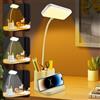 GOMETY Lampada da Scrivania a LED, 3 Modalità Lampada da Tavolo Bambini con Portapenne e Supporto Telefono, Lampada Scrivania Bambini USB Ricaricabile, Rotazione a 360° Lampada da Tavolo per Studio Lavoro