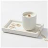 Maisonovo vassoio da bagno bianco in ceramica artigianale 7,4 x 5,1 inches, resistente all'umidità Ideale per sapone, profumi e gioielli, con design elegante e 4 cuscinetti antiscivolo