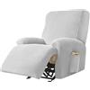 WWQQKJ Copripoltrona Elastico Relax Velluto, Copripoltrona Relax Reclinabile 4 Pezzi Morbido Copripoltrona Relax Antiscivolo Copripoltrona Reclinabile con Tasche per Soggiorno(Light Grey)