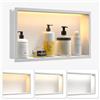 Bernkot Nicchia da parete in acciaio inox con LED, doccia con illuminazione per bagno, nicchia da incasso con regolazione della temperatura del colore per bagno, 30 x 60 x 10 cm, bianco
