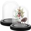 AKOLAFE 2 campane in vetro con fondo in legno, colore nero, altezza 10 cm, decorazione a cupola in vetro, diametro 8 cm, trasparente, decorazione per bambole, candele, oggetti da collezione