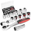 FIRSTINFO TOOLS FIT YOUR NEEDS FIRSTINFO F32282C | Set di bussole go-thru 15 pezzi | Chiave 3/8 | Cricchetto a basso profilo da 1 cm con 11 bussole scanalate per 6/12 punti, E-Torx e dadi arrotondati; passano bulloni lunghi