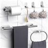JiGiU Set 6 Pezzi Porta Asciugamani Bagno in Acciaio Inox 40cm - Ganci Autoadesivo per Accappatoio o Carta Igienica Impermeabili per Camera, Bagno, Cucina - Argento