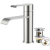 FORIOUS Rubinetto Bagno Lavabo con Piletta, Miscelatore Monocomando, Rubinetto a Cascata con Altezza Beccuccio 98MM, Design Moderno，Inox