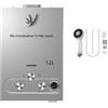 Furvveerr 12L Scaldabagno a Gas,Caldaia a Gas da 24KW a Parete senza Serbatoio Scaldacqua Istantaneo,Scaldabagno Gas di Petrolio Liquefatto,con Modalità Inverno ed Estate,Uscita Dell'acqua Calda 12L/min (12L)