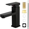 Windfromort Rubinetto per bagno - Rubinetto in acciaio inox - Miscelatore angolare, rubinetto per bagno, con tubo di sicurezza da 60 cm per lavabo, WC per ospiti, bagno (nero)