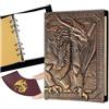 DDFE DND Diario dei Draghi, Libro Unico da 400 Pagine con Rilegatura Ricaricabile a 6 Anelli in Pelle in 3D in Stile Rilievo per Regali di Dungeons and Dragons/D&D, Accessori per Amanti dei Giochi di
