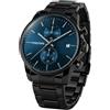 PINDOWS Orologi da uomo, moda, minimalista, business, robusto, acciaio inossidabile, impermeabile, cronografo, orologio al quarzo con datario automatico, 654N2: blu-nero, Classico minimalista e