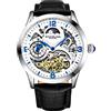 Stuhrling Original Stührling Orologio automatico originale da uomo, quadrante scheletrato, doppio tempo, luna, cinturino in pelle, serie 571 orologi da uomo, Bianco e nero., Orologio scheletro, orologio automatico