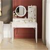 ODK Tavolo da spogliare con 3 specchi LED di luminosità, Makeup Table with 8 Fabric Drawers, 80×40×136cm, Bianco+Bianco
