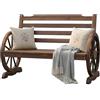 Relaxdays Panchina da giardino, design rustico con ruota, HxLxP 77x112x52 cm, 2 posti, in legno, marrone