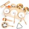 Vanplay Batteria in legno, strumenti musicali per bambini a partire da 1 anno con 3 tamburi e sonaglio a sonagli, tamburo giocattolo musicale per bambini, giocattolo Montessori da 1 anno