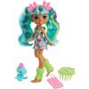 Mattel Fisher-Price Cave Club-Bambola Rockelle con Capelli Verde Acqua, Cucciolo di Dinosauro e Accessori, Giocattolo per Bambini 4+Anni, GWT25