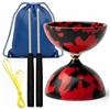 ProXopi Diabolo professionale Triplo Cuscinetto, Diabolo di Gicoleria con Bastoni in Fibra di Carbonio, Corda e Borsa per il trasporto, Stabile e Resistente per Principianti e Adulti (Rosso e Nero)