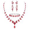 EVER FAITH Set di Gioielli da Damigella in Cristallo Austriaco, Elegante Collana con Foglie di Strass Marquise, Orecchini Pendenti, Bracciale Tennis Rosso Argento Fondo