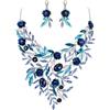 Clearine Matrimonio Sposa Foglia Cluster Set di Gioielli per Donne Cristalli Fiore Smalto Statement Collana Orecchini Pendenti Regalo Zaffiro Colore Argento-Fondo