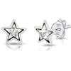 DTPsilver Orecchini a Perno in Argento 925 - Brillantini di Cristallo - Forma di Stella - Diametro: 7 mm - Chiaro