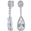 Bling Jewelry Nuziale Lungo Teardrop Cubic Zirconia Dangle Cz Prom Dichiarazione Vite Clip Su Orecchini Per Le Donne Argento Placcato Ottone
