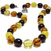 Laboratorio Italiano del Gioiello Collana in vera Ambra Baltica Naturale per Adulti Donna Pietre Tonde Color Cognac Limone Ciliegia e Bianco venduta in Confezione Regalo (70cm 40gr)