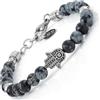 10:10 Bracciale Uomo Donna Pietre Naturali Ossidiana Snowflake 6 mm e Acciaio Inox - Pendente Mano di Fatima. Bracciali in Pietre Dure, Regolabili, Resistenti e Comodi. Made In Italy (Ossidiana)