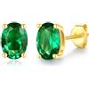 FANCIME Orecchini ovali in oro giallo 585 da 14 carati, con vera gemma naturale, per donne, ragazze, mamma, dimensioni: 5 x 7 mm, 5 mm, Oro giallo, Smeraldo