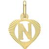 CARISSIMA Pendente con Cuore Intagliato e Iniziale 'N' in Oro Giallo 9 ct per Donna - CATENA NON INCLUSA