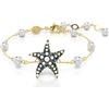 Swarovski Idyllia - Bracciale da donna, placcato oro, con perle di cristallo, stella marina, multicolore, 15.5-19.5 cm