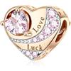 Annmors Ciondolo a forma di cuore placcato in oro rosa 14 K con zirconia cubica rosa, per amici, mamma, figlia, sorella, braccialetti e collane da donna, regalo per San Valentino, compleanno, Natale