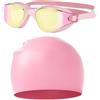 kdkskss Occhiali da Nuoto e Cappello per Adulti,Protezione UV Visione Ampia HD Antiappannamento,Occhiali da Nuoto Uomo Donna | Per Acque Aperte Snorkeling Giochi Esplorazione Principianti Appassionati