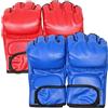wkao 2 paia di guantoni da boxe per adulti, mezze dita, per MMA, combattimento, combattimento, colore rosso e blu, per pugilato, sparring, kickboxing, arti marziali miste, in pelle PU, imbottitura in EVA