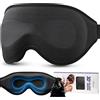 LitBear Maschera per Dormire 3D per Chi Dorme su un Fianco, Donna e Uomo, Mascherina per Dormire con Oscuramento Totale al 100%, Coppe Oculari Extra Profonde, Traspirante, con Fascia Regolabile, Nera