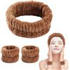 Bighan 3 Pezzi Fasce per Lavaggio di Viso, Fasce di Testa per Lavaggio di Viso Trucco e Braccialetto da Polso, per Bagno Yoga, Skincare Bande, per Spa Trucco, Marrone