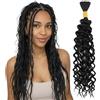 Silk-co Extension Capelli Veri per Boho Braids No Weft Bulk Tessitura Matassa Ricci Water Wave 45cm 50g/pack #1B Nero Naturale