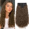 TESS Extension Capelli Clip Ricci 60 cm, Marrone cenere (#10) 5 PCS Extension con Clip Lunga 250g con 17 Clips Sintetico Clip Capelli per Donna Onda di Mais