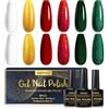INPING Smalto UV per unghie, 6 colori glitterati, rosso, verde, oro, scintillante, soak off, set di smalti in gel UV per nail art, per fai da te, nail art, manicure, salone di bellezza, 8 ml