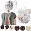 SEGO Ciambella per Chignon Elastico con Capelli Ricci Finti Extension XXL 80g Hair Bun Updo Spettinato Coda di Cavallo Treccia # Grigio Argento