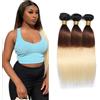 Hxxcoup Bundles Human Hair Extensions Natural Hair Straight Brazilian Virgin Human Hair Ombre Blonde Double Weft Extensions for Women Minimal Tangles 3 Bundles Total 300g 18 20 22 Inch