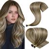 Hetto Extension Capelli Veri Nano Ring Balayage Marrone chiaro & Biondo platino - Remy Capelli Umani Estensioni, Invisibile Adesive, Look Naturale per Uso Quotidiano 50g 50ciocche 35cm
