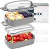Bugucat Lunch Box 1600ML,2 in 1 Plastica Bento Box con Scomparti e Posate, Porta Pranzo Contenitori per Microonde Bento Box con Scomparti Bambini Contenitori,Lunch Box Per Scuola