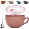 HXXWEUS Tazza da Caffè Grande, 700 ml Tazza in Ceramica, Tazza da Tè, Tazza da latte, Ciotola Grande con Manico, Tazza Grandes in Ceramica, con Coperchio e Cucchiaio, per Farina D'avena, Zuppe Calde(Rosa)