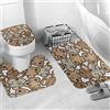 JIFOME Set di Tappetini da Bagno in 3 Pezzi,Cacca,Tappetino da Bagno Assorbente Antiscivolo, Tappeto a Forma di U e Coperchio del WC Lavabile