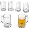 MamboCat Akki - Set di 6 boccali da birra da 0,2 l, altezza 12,2 cm, per 6 persone, in vetro con fondo a stella e manico, bicchieri da birra trasparenti da 200 ml, per feste