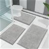 Enyhom Tappetini da bagno in ciniglia, 3 pezzi, ultra assorbenti, antiscivolo, lavabili in lavatrice, morbidi, a pelo lungo, per doccia (grigio chiaro, 45 x 65 + 50 x 80 + U50 x 60 cm)
