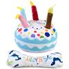 Ziyonix 2 Pezzi Giocattoli per Cani, Osso di Compleanno Regalo + Torta Giocattolo da Masticare Set per Cani Piccoli e Medi, Gioco Cartilagine Durevole, Ideale per Festeggiare e Allenare i Denti (Blu)