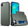 FERLAN Compatibile con Cover Portafoglio per iPhone 16E/iPhone 17E,con Porta Carte,TPU Bumper Silicone Slot Nascosto Scorrevole (Verde militare)