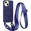 FMPCUON FNPCUON Cover Magnetica con Cordino per iPhone 12 Mini Compatibile con MagSafe,Ricarica Wireless, Placcatura Disegno Custodia con Collana Laccio Tracolla Regolabile Case.Blu