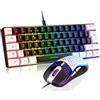 RedThunder 60% Set di tastiera e mouse 2 in 1 Gamer, AZERTY FRANCESE, Mini tastiera ultra-compatta retroilluminata RGB 62 tasti, mouse leggero 6 pulsanti 7200 DPI per PC Mac PS5 Xbox (nero-bianco)