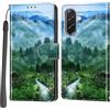 PHINIENLAND Cover per Samsung Galaxy A37 / A36 custodia portafoglio Foresta | 3 scomparti carte, 1 tasca banconote, Chiusura magnetica, Supporto, Pelle PU flip cover per Samsung A37 / A36
