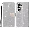 SEHEYA Cover per Samsung Galaxy S9 Plus / S9+ Custodia Portafoglio a Libro Brillantini Diamante Fibbia Chiusura Magnetica Borsa Glitter PU Pelle Porta Carte Cavalletto Caso, Argento