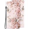 BLOTECH Flip Folio PU Pelle Portafoglio per Realme 8 Cover con chiusura magnetica Farfalla rosa e fiori con effetto rilievo Flip Cover Colorata Wallet Case per Realme 8